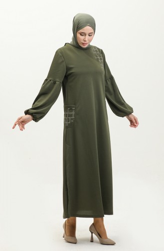 Robe Hijab Lapidée Manches Ballon Brc1001 11001-05 Kaki 11001-05