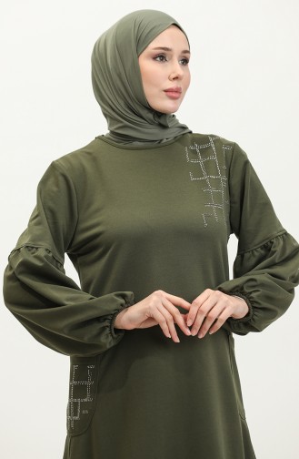Balloon Sleeve Stoned Hijab Dress Brc1001 11001-05 Khaki 11001-05