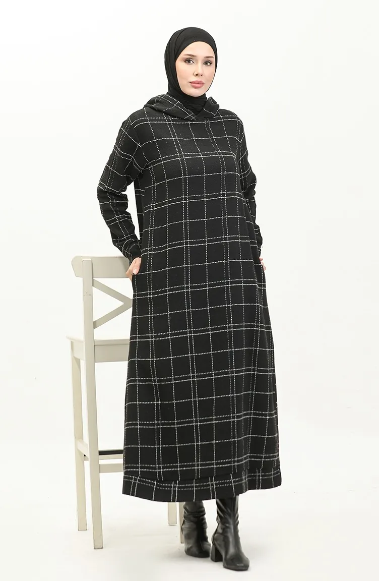 Robe A Capuche Tweed 0284-01 Noir 0284-01