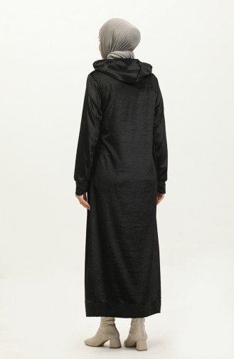 فستان مخمل بتصميم موصول بقبعة 0285-01 لون أسود 0285-01