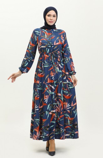 Kleid Aus Viskose Mit Geraffter Taille 0291-01 Indigo 0291-01