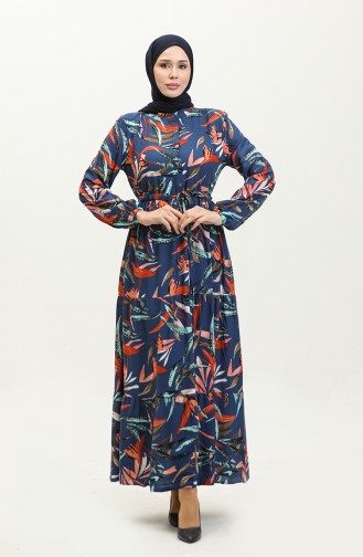 Kleid Aus Viskose Mit Geraffter Taille 0291-01 Indigo 0291-01
