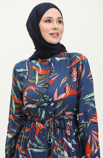 Kleid Aus Viskose Mit Geraffter Taille 0291-01 Indigo 0291-01