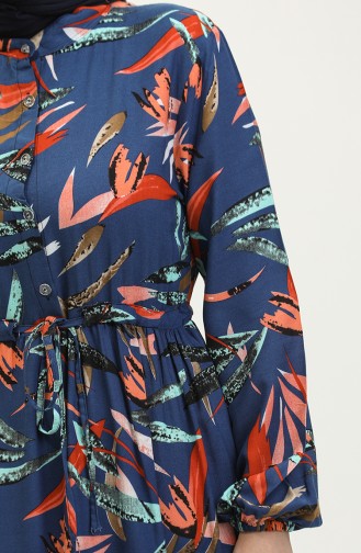 Kleid Aus Viskose Mit Geraffter Taille 0291-01 Indigo 0291-01