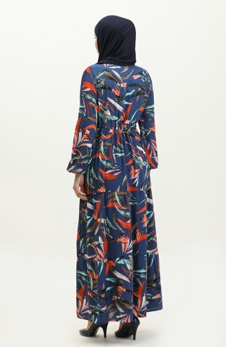 Kleid Aus Viskose Mit Geraffter Taille 0291-01 Indigo 0291-01