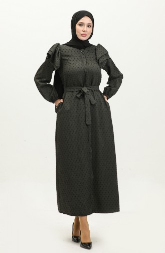 Robe Jacquard Boutons Cachés 23K8812-04 Kaki 23K8812-04