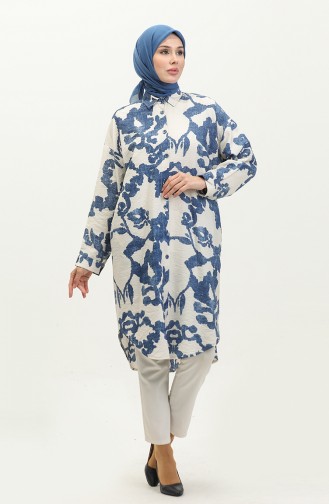 Patterned Tunic 24y9033-05 Navy Blue Ecru 24Y9033-05
