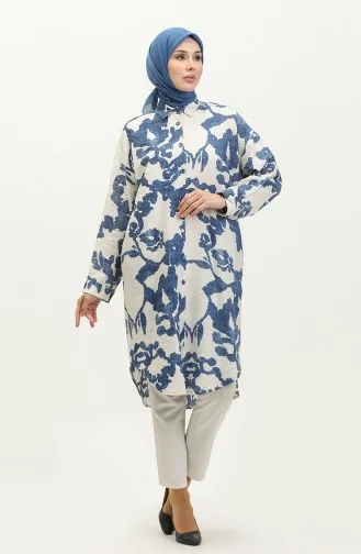Patterned Tunic 24y9033-05 Navy Blue Ecru 24Y9033-05