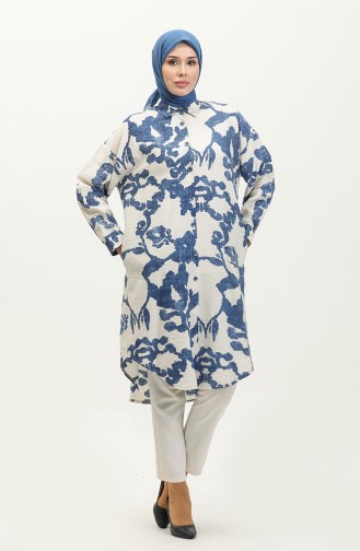 Patterned Tunic 24y9033-05 Navy Blue Ecru 24Y9033-05