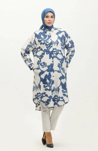 Patterned Tunic 24y9033-05 Navy Blue Ecru 24Y9033-05