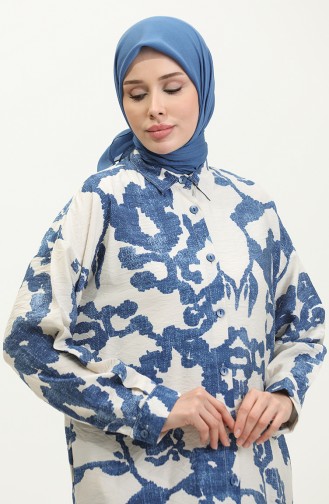 Patterned Tunic 24y9033-05 Navy Blue Ecru 24Y9033-05