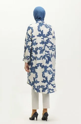 Patterned Tunic 24y9033-05 Navy Blue Ecru 24Y9033-05