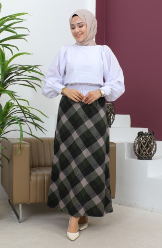 Plus Size Patterned Knitted Skirt 4207-03 Khaki Black 4207-03