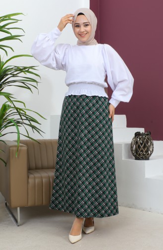 Plus Size Patterned Knitted Skirt 4207a-03 Emerald Green Black 4207A-03