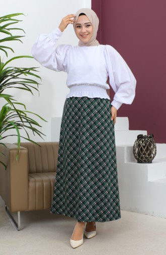 Plus Size Patterned Knitted Skirt 4207a-03 Emerald Green Black 4207A-03