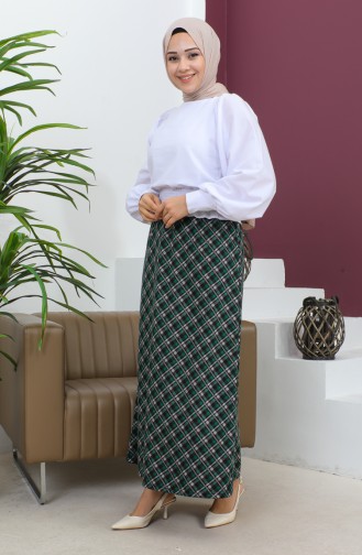 Plus Size Patterned Knitted Skirt 4207a-03 Emerald Green Black 4207A-03