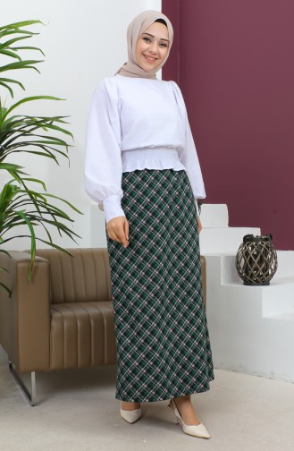 Plus Size Patterned Knitted Skirt 4207a-03 Emerald Green Black 4207A-03