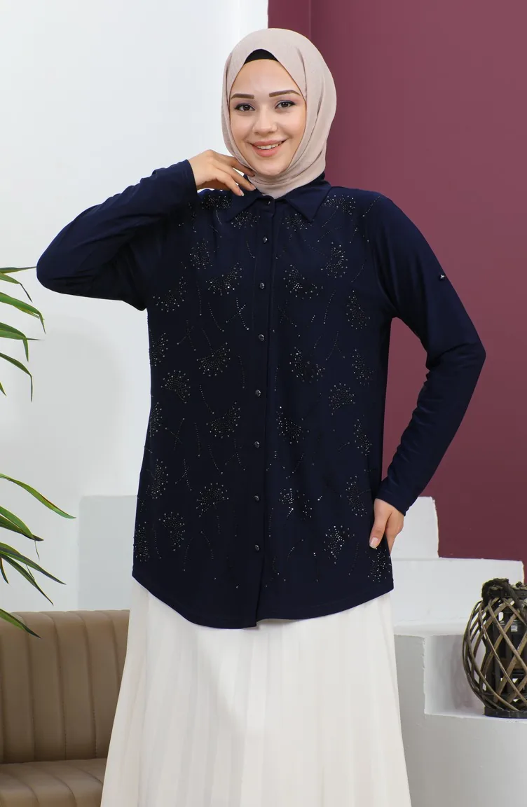 Chemise Sandy Stoned Grande Taille 3600-05 Bleu Marine 3600-05