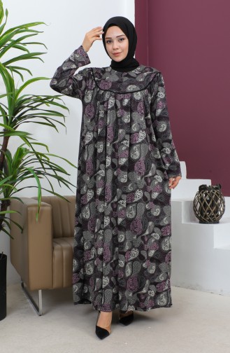 Plus Size Patterned Combed Cotton Dress 4470-01 Purple 4470-01