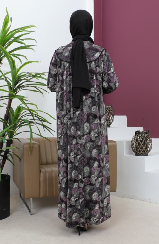 Plus Size Patterned Combed Cotton Dress 4470-01 Purple 4470-01