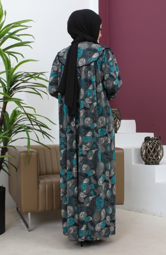 Robe Coton Peigné à Motifs Grande Taille 4470-02 Pétrole 4470-02