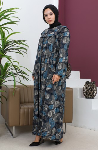 Robe Coton Peigné à Motifs Grande Taille 4470-03 Indigo 4470-03