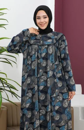 Robe Coton Peigné à Motifs Grande Taille 4470-03 Indigo 4470-03