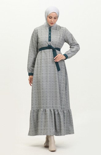 Kleid mit Karomuster und gerafftem Saum 0288-D-02 Grau Petrol 0288-D-02