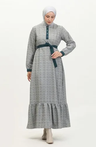 Robe A Carreaux Ourlet Fronce 0288-D-02 Gris Pétrole 0288-D-02