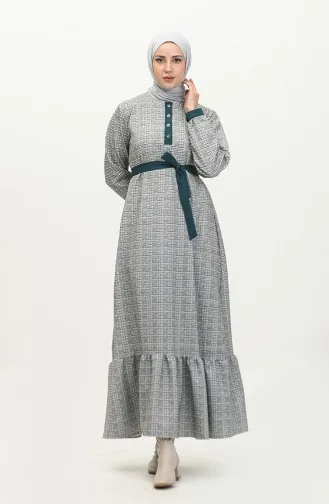 Robe A Carreaux Ourlet Fronce 0288-D-02 Gris Pétrole 0288-D-02