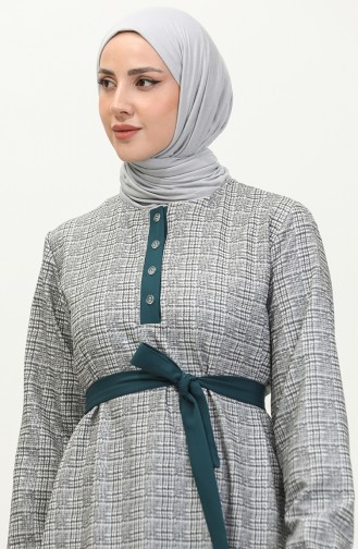 Kleid mit Karomuster und gerafftem Saum 0288-D-02 Grau Petrol 0288-D-02