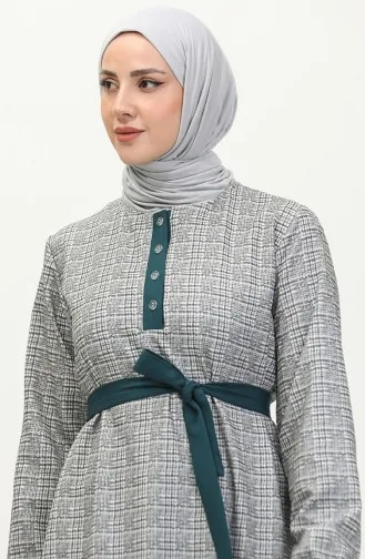 Robe A Carreaux Ourlet Fronce 0288-D-02 Gris Pétrole 0288-D-02