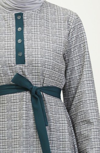 Robe A Carreaux Ourlet Fronce 0288-D-02 Gris Pétrole 0288-D-02