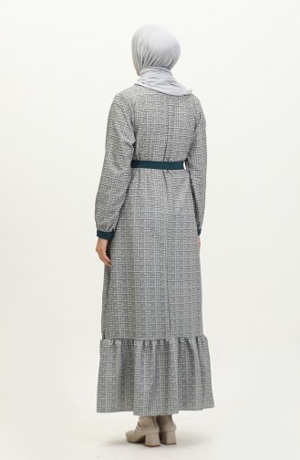 Robe A Carreaux Ourlet Fronce 0288-D-02 Gris Pétrole 0288-D-02