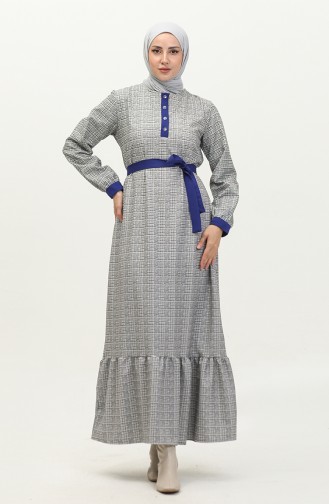 Robe A Carreaux Avec Ourlet Fronce 0288-D-03 Gris Saks 0288-D-03
