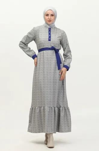 Robe A Carreaux Avec Ourlet Fronce 0288-D-03 Gris Saks 0288-D-03