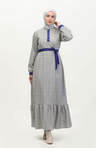 Robe A Carreaux Avec Ourlet Fronce 0288-D-03 Gris Saks 0288-D-03