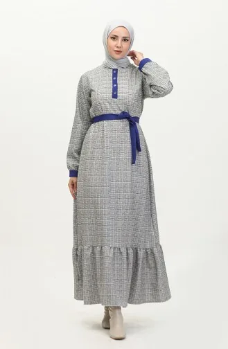 Robe A Carreaux Avec Ourlet Fronce 0288-D-03 Gris Saks 0288-D-03