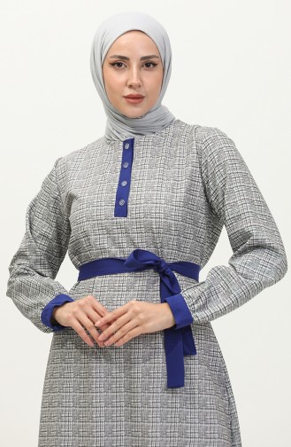 Robe A Carreaux Avec Ourlet Fronce 0288-D-03 Gris Saks 0288-D-03