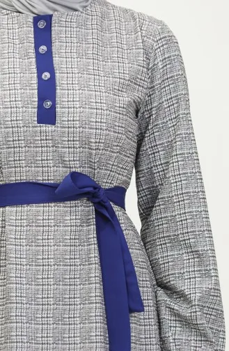 Robe A Carreaux Avec Ourlet Fronce 0288-D-03 Gris Saks 0288-D-03
