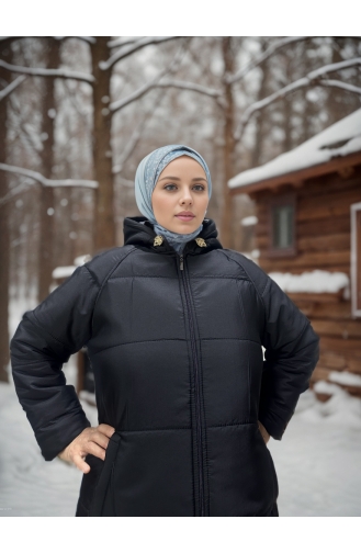 Vivezza Hooded Zippered Quilted Coat 8515-01 Black 8515-01