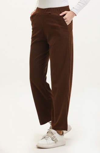 Pantalon Large Velours 77602-01 Marron 77602-01