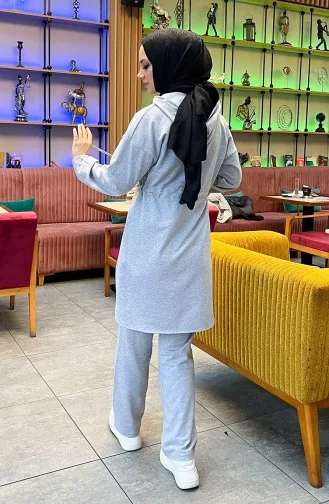Two Thread Shirred Waist Tracksuit Set 03070-02 Gray 03070-02