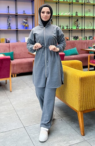 Two Thread Shirred Waist Tracksuit Set 03070-06 Anthracite 03070-06