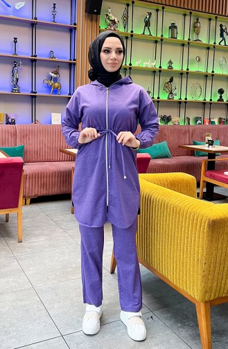 Two-Thread-Trainingsanzug Mit Geraffter Taille 03070-08 Dunkellila 03070-08