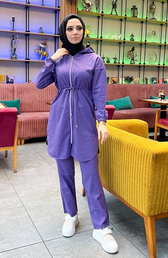 Trainingspak Met Twee Draden En Verzamelde Taille 03070-08 Donkerlila 03070-08