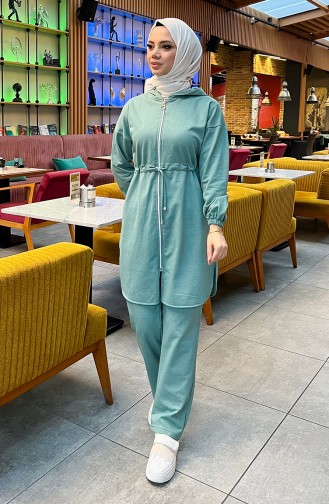 Two Thread Shirred Waist Tracksuit Set 03070-10 Green 03070-10