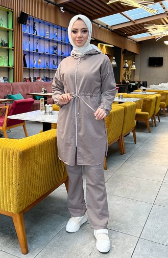 Zweifädiger Trainingsanzug Mit Geraffter Taille 03070-11 Nerz 03070-11