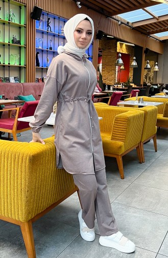 Zweifädiger Trainingsanzug Mit Geraffter Taille 03070-11 Nerz 03070-11