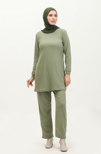 Bürümcük Kumaş Tunik Pantolon İkili Takım 20011-03 Çağla Yeşili